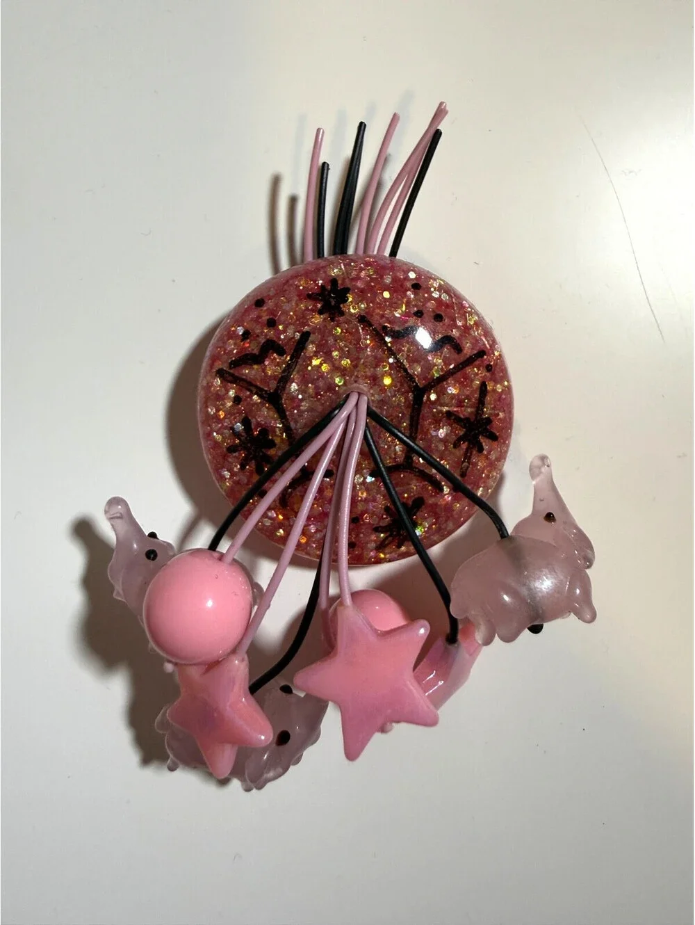 Pink Elephant Martini Cocktail Brooch - Luxulite Fakelite Reproduction Lucite